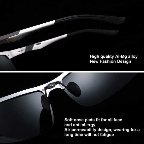 Mens Silver Mirrored Lens Al-Mg Metal Frame Polarized Fishing Golf Goggles - Picture 4 of 12